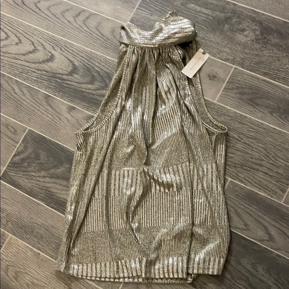 Anthropologie Maeve Metallic Silver Skirt - Picture 2 of 9